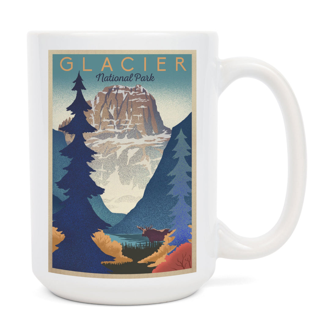 Glacier National Park, Mountain Scene, Lithograph, Lantern Press Artwork, Ceramic Mug Mugs Lantern Press 