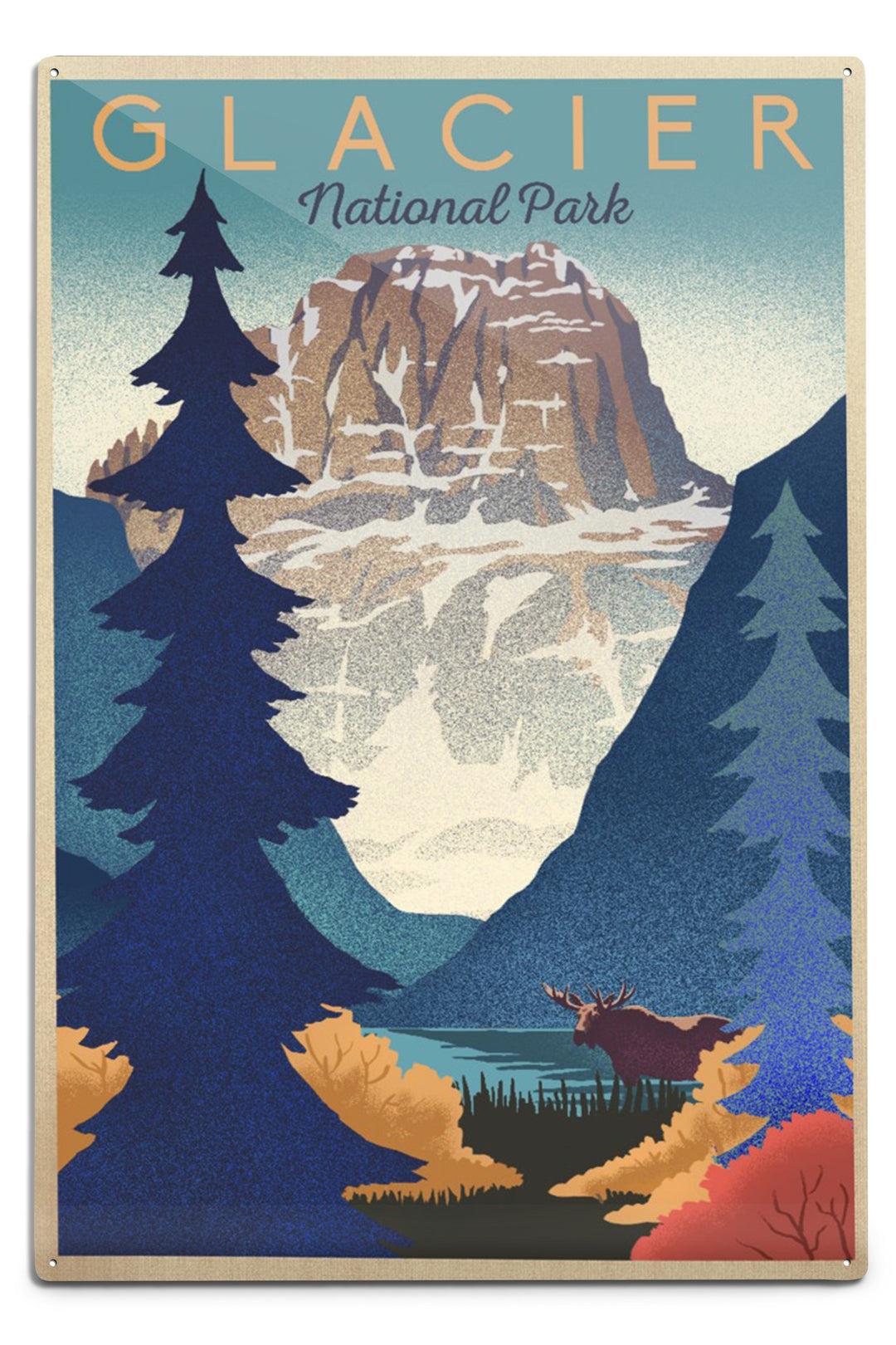 Glacier National Park, Mountain Scene, Lithograph, Metal Signs Metal Lantern Press 12x18 Metal Sign 