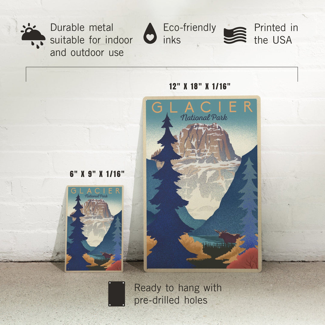 Glacier National Park, Mountain Scene, Lithograph, Metal Signs Metal Lantern Press 