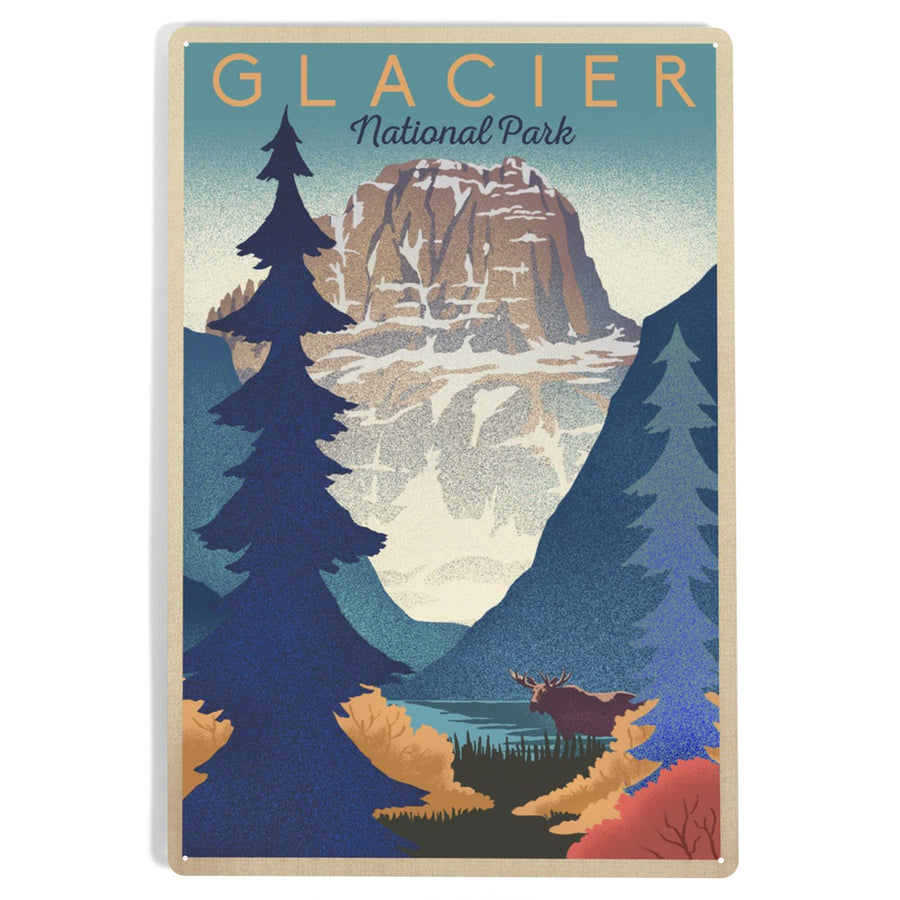 Glacier National Park, Mountain Scene, Lithograph, Metal Signs Metal Lantern Press 