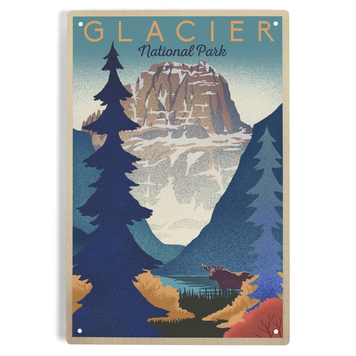 Glacier National Park, Mountain Scene, Lithograph, Metal Signs Metal Lantern Press 