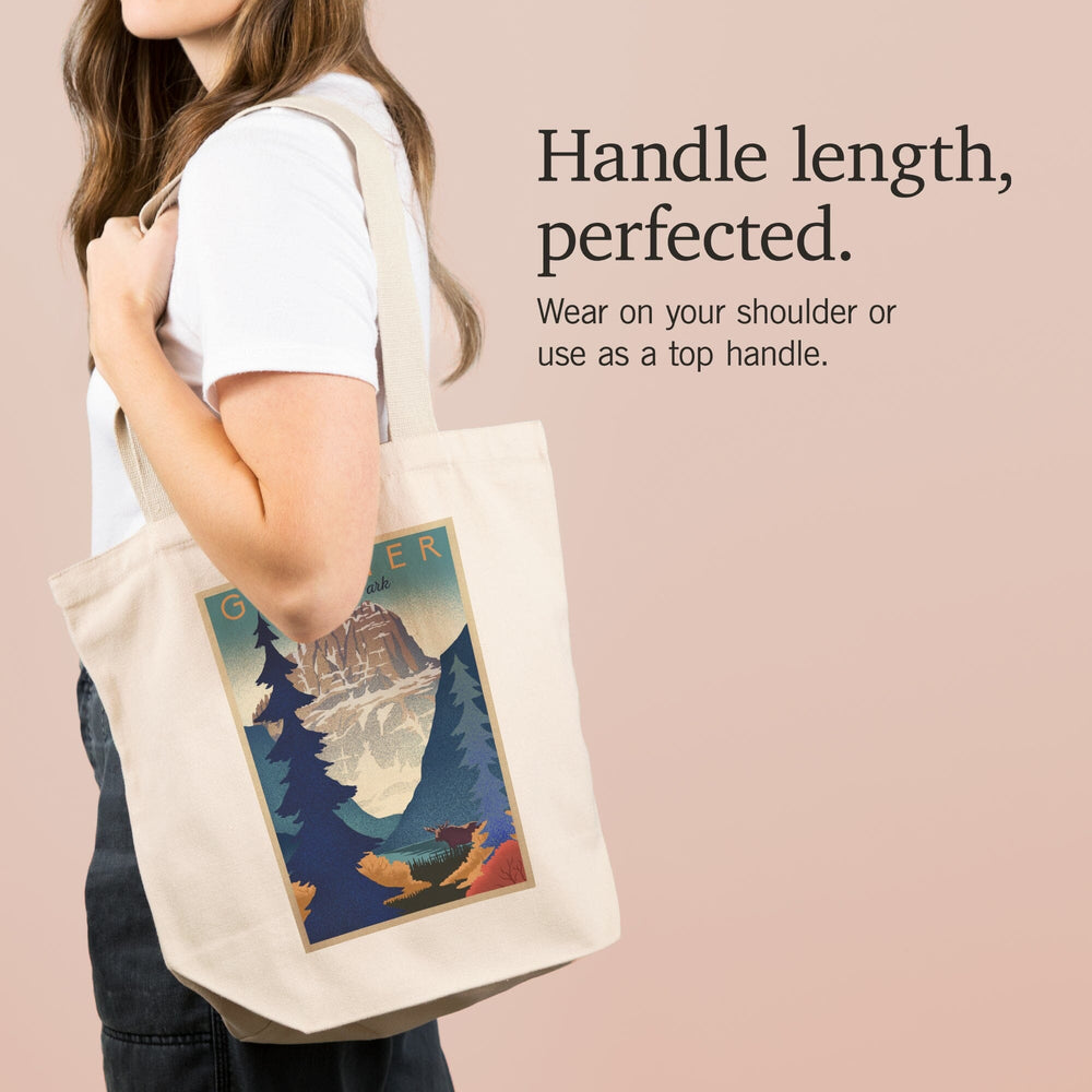Glacier National Park, Mountain Scene, Lithograph, Tote Bag Totes Lantern Press 