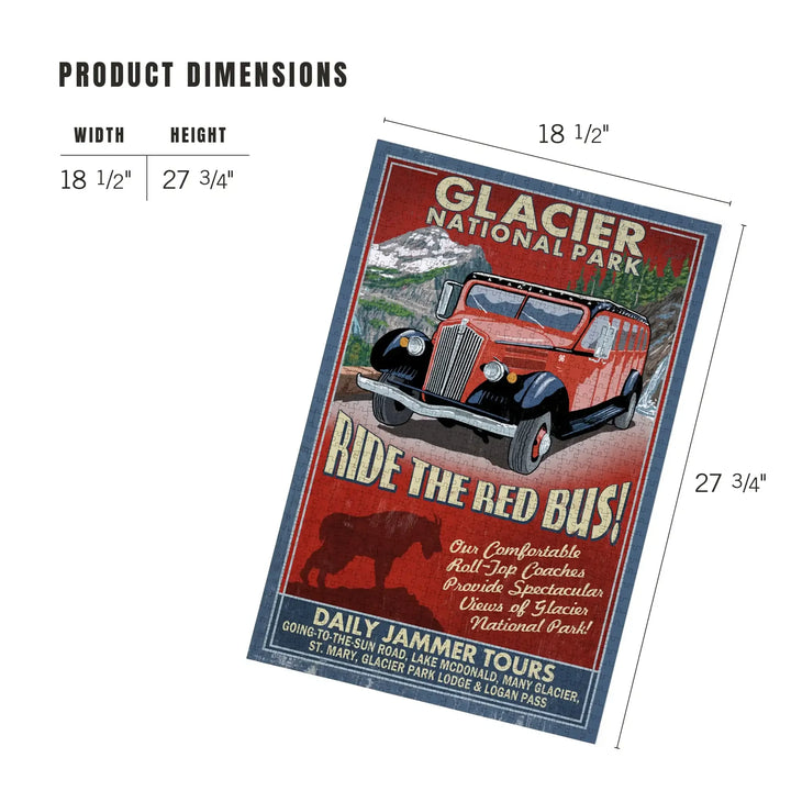 Glacier National Park, Red Jammer Vintage Sign, Jigsaw Puzzle Puzzle Lantern Press 