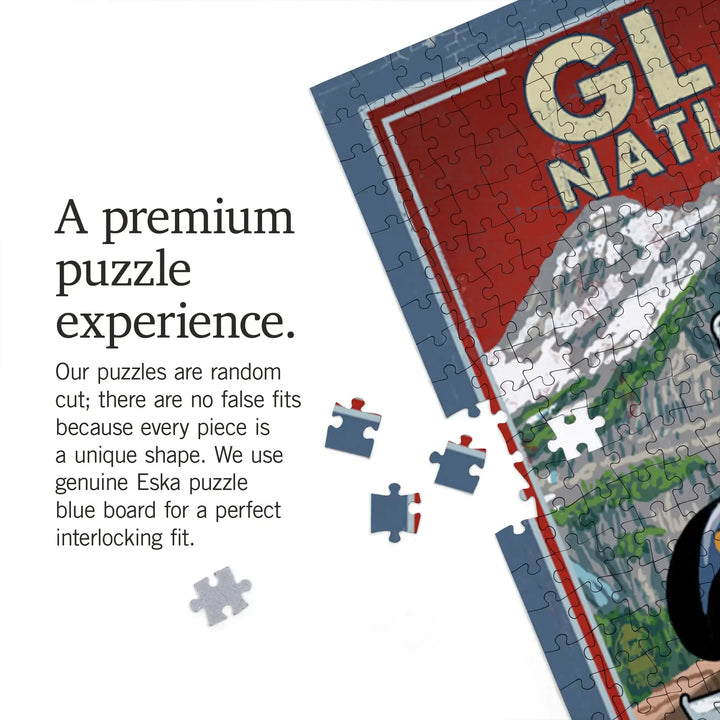 Glacier National Park, Red Jammer Vintage Sign, Jigsaw Puzzle Puzzle Lantern Press 