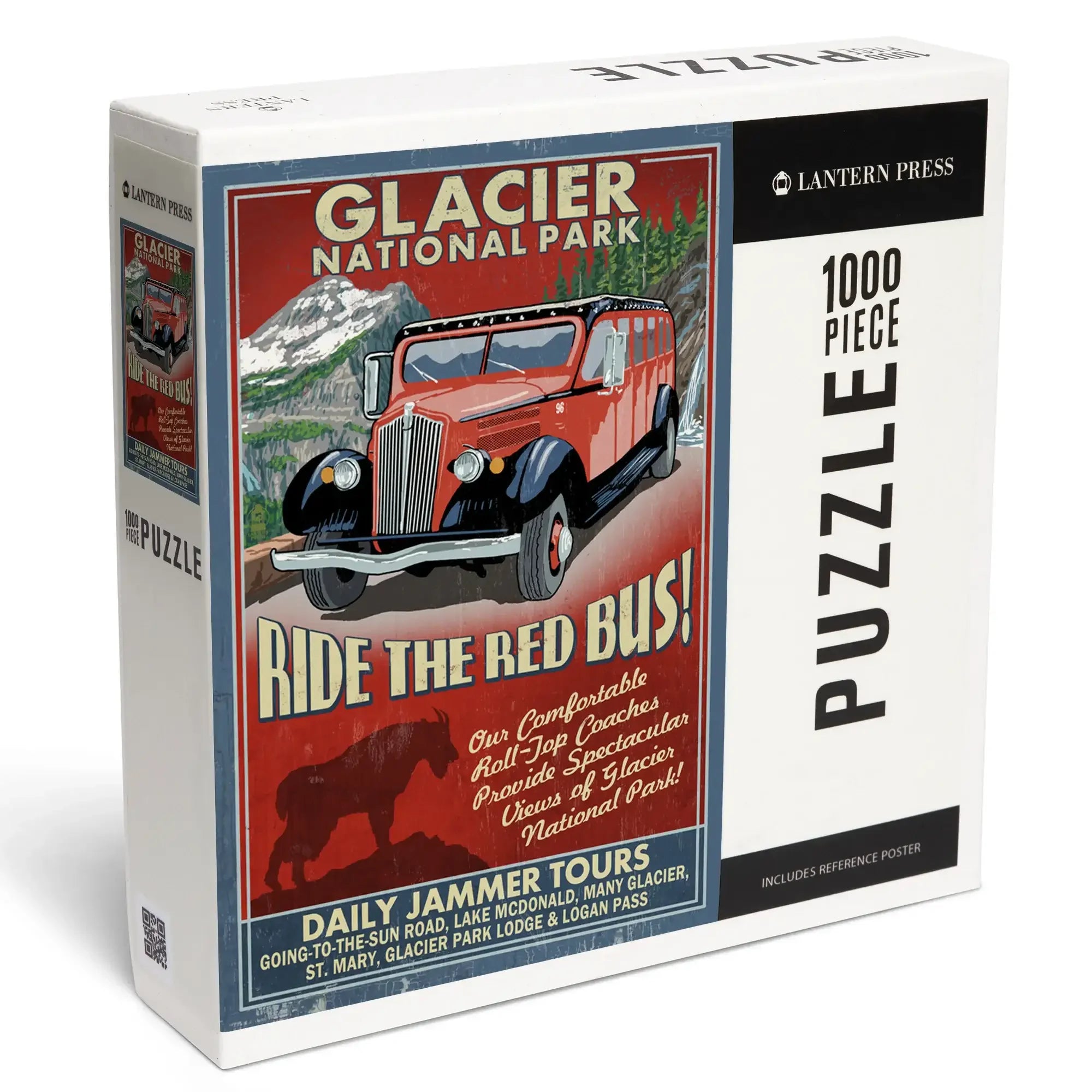Glacier National Park, Red Jammer Vintage Sign, 1000 piece jigsaw