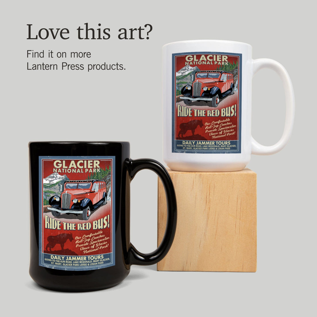 Glacier National Park, Red Jammer Vintage Sign, Lantern Press Artwork, Ceramic Mug Mugs Lantern Press 