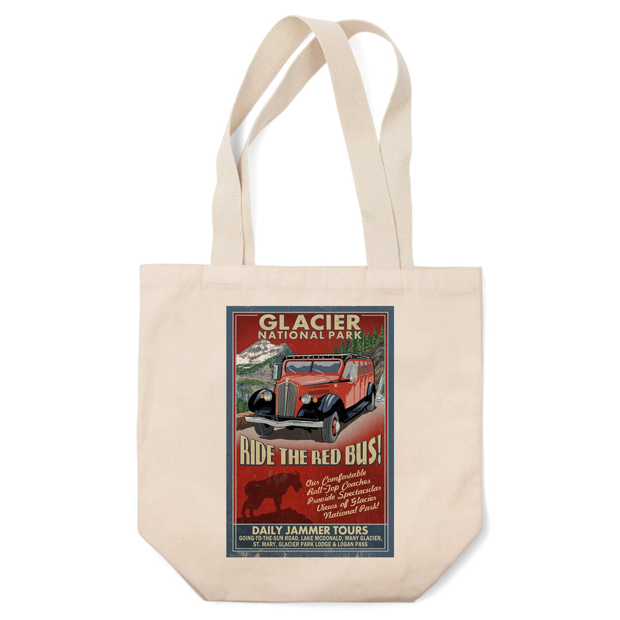 Glacier National Park, Red Jammer Vintage Sign, Lantern Press Artwork, Tote Bag Totes Lantern Press 
