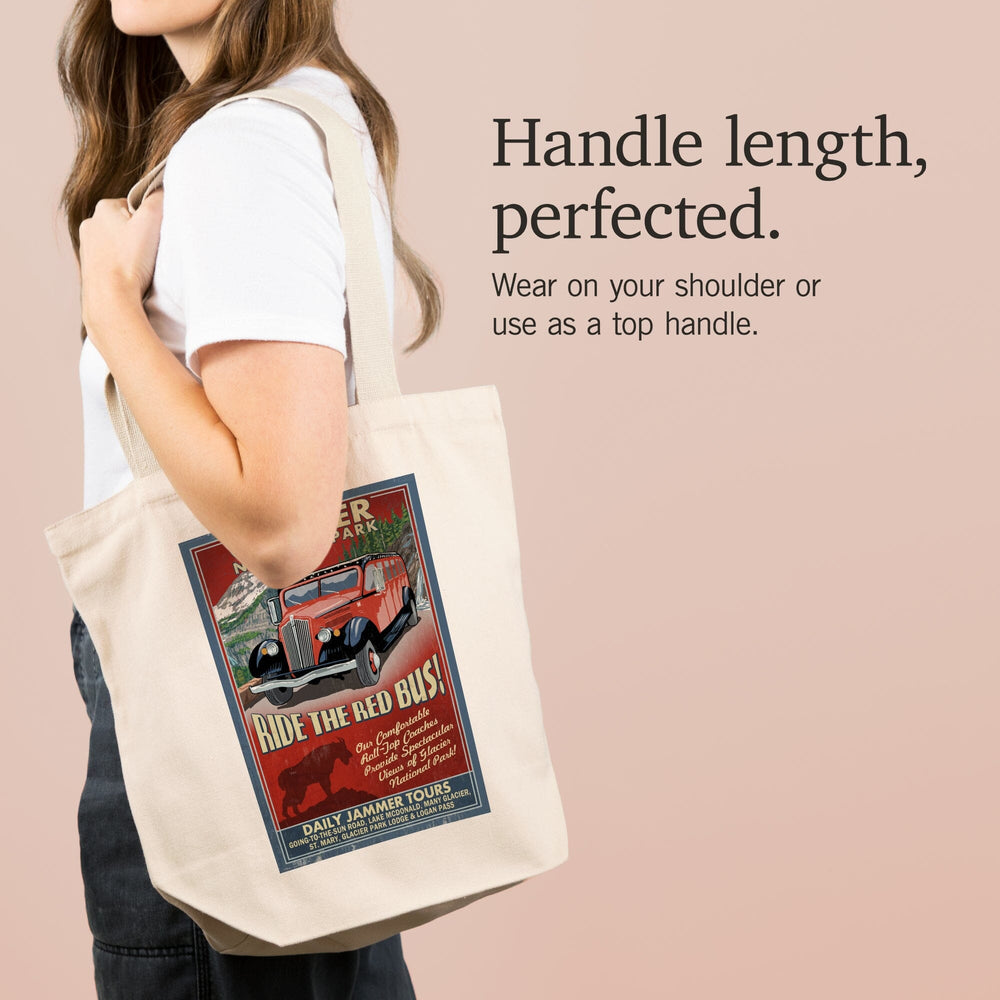 Glacier National Park, Red Jammer Vintage Sign, Tote Bag Totes Lantern Press 