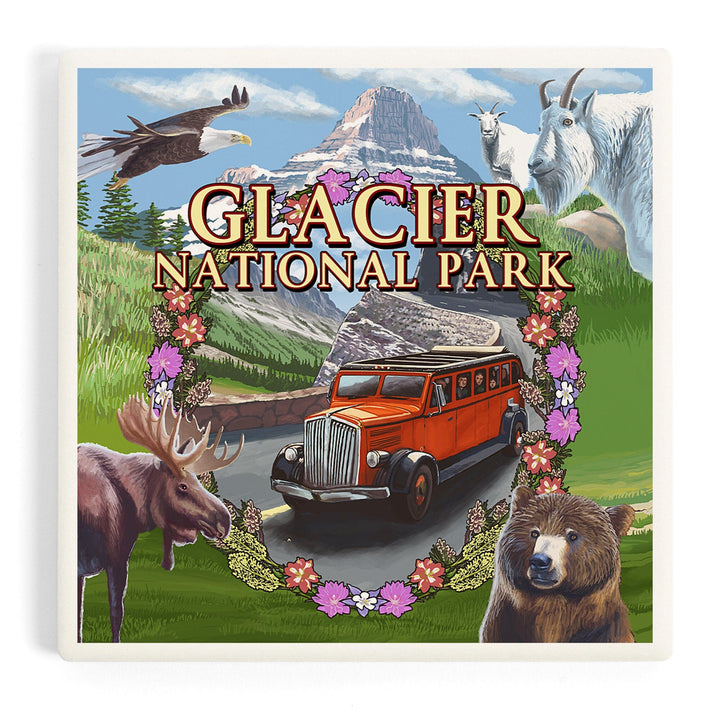 Glacier National Park Views, Montage, Coasters Coasters Lantern Press 