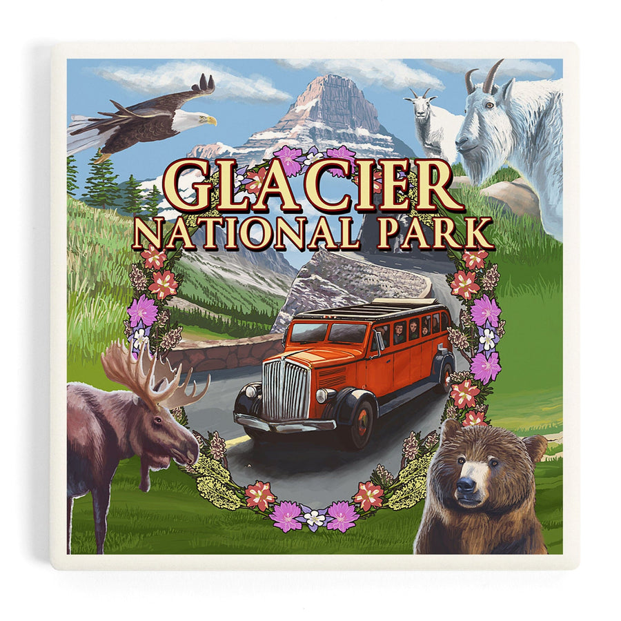 Glacier National Park Views, Montage, Coasters Coasters Lantern Press 