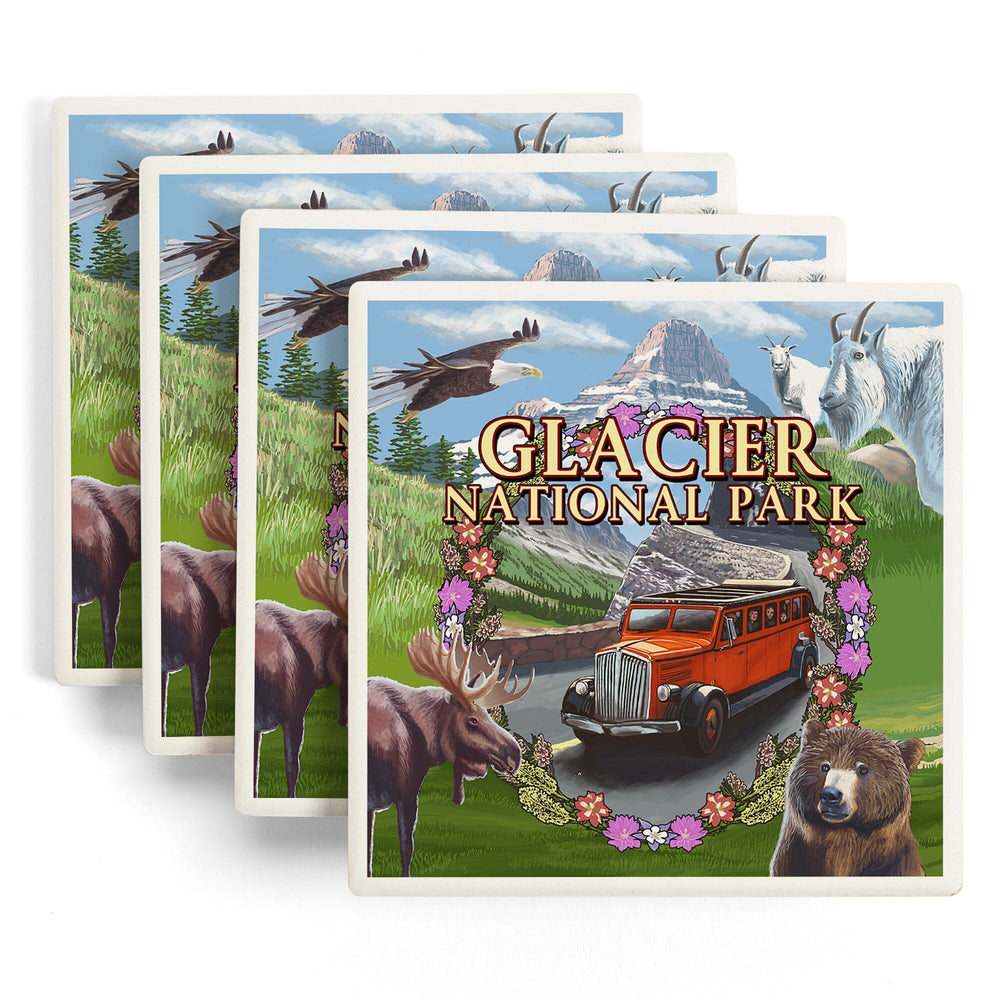 Glacier National Park Views, Montage, Coasters Coasters Lantern Press 
