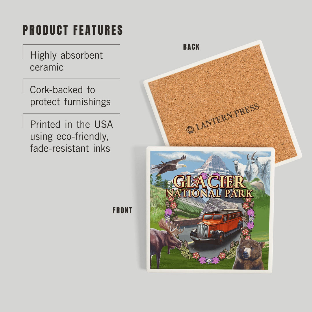 Glacier National Park Views, Montage, Coasters Coasters Lantern Press 