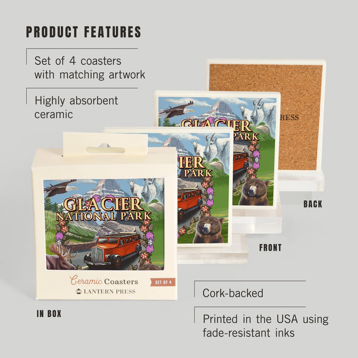 Glacier National Park Views, Montage, Coasters Coasters Lantern Press 