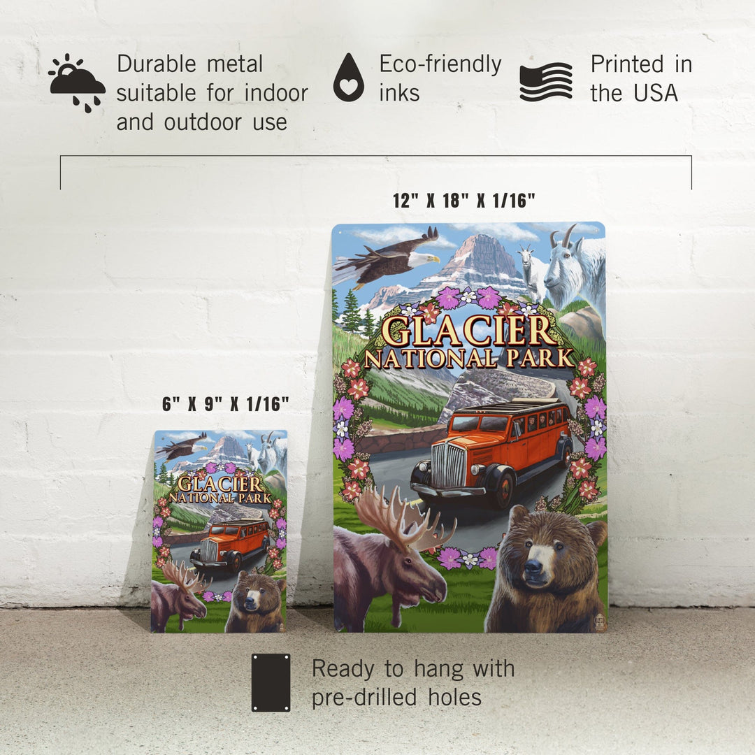 Glacier National Park Views, Montage, Metal Signs Metal Lantern Press 