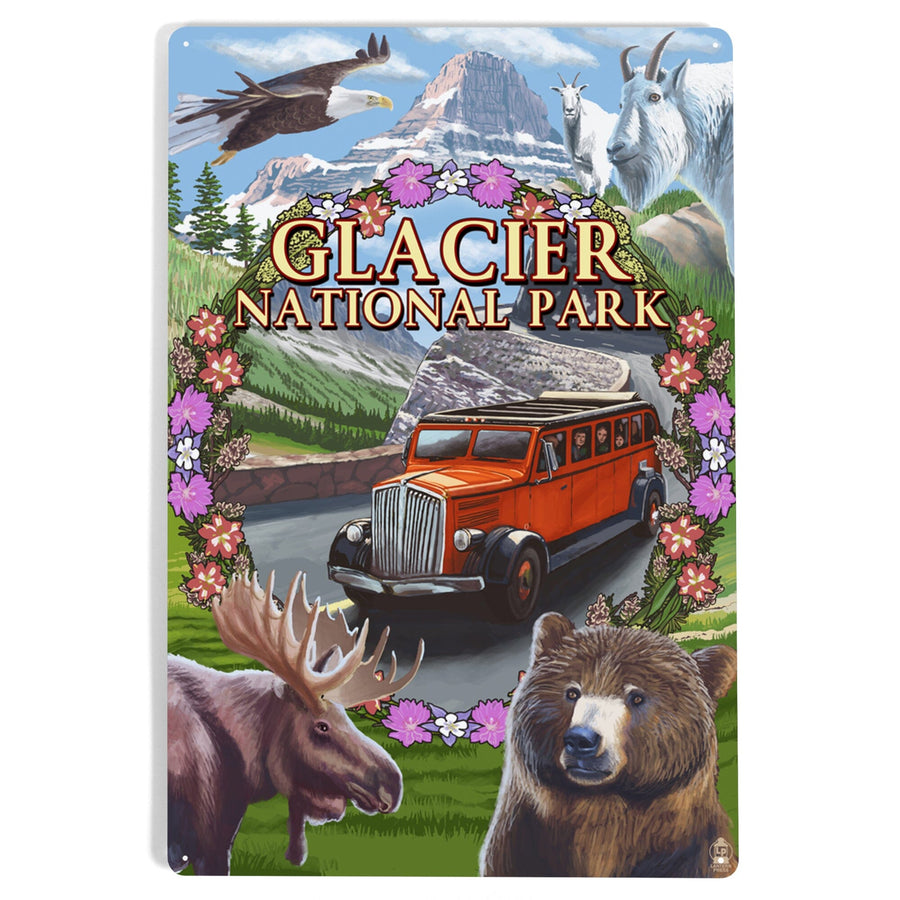 Glacier National Park Views, Montage, Metal Signs Metal Lantern Press 