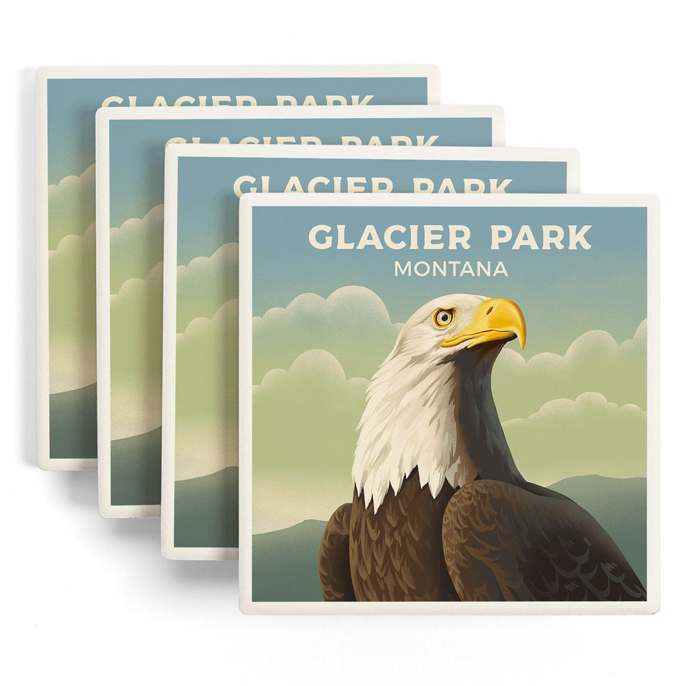 Glacier Park, Montana, Lithograph Wildlife Series, Bald Eagle, Coasters Coasters Lantern Press 