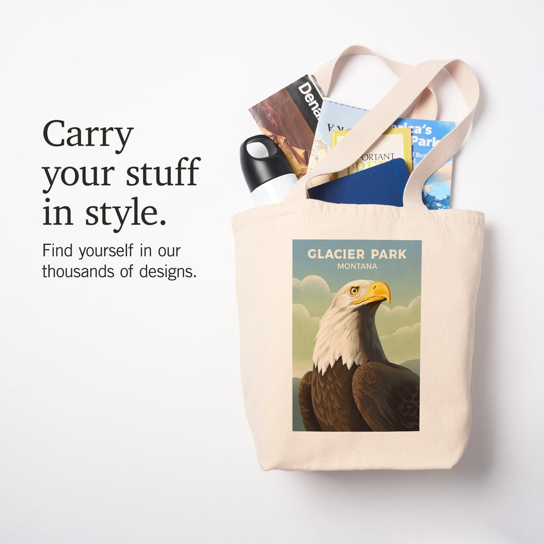 Glacier Park, Montana, Lithograph Wildlife Series, Bald Eagle, Tote Bag Totes Lantern Press 