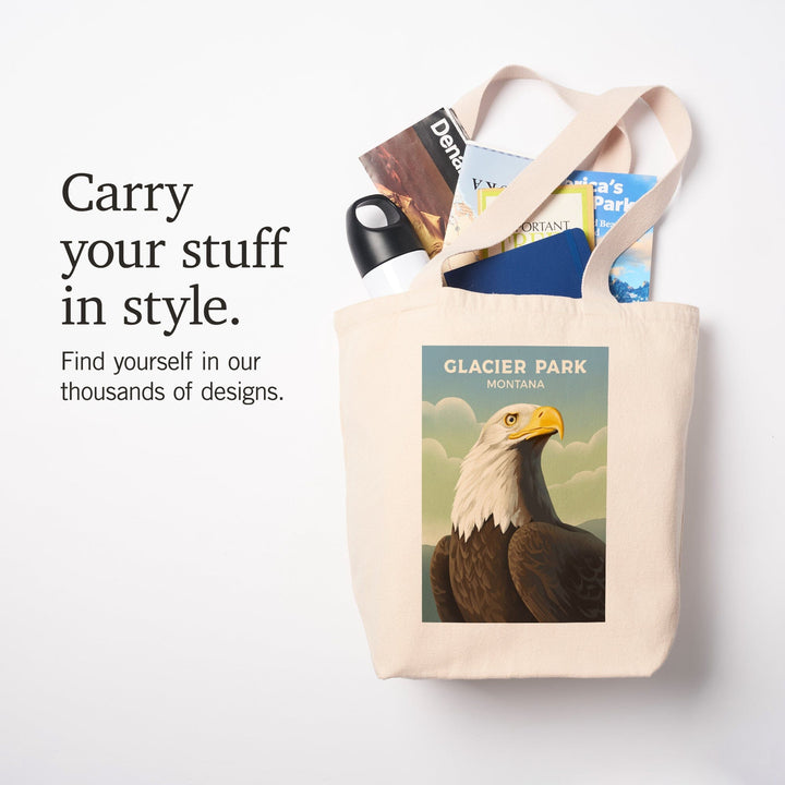 Glacier Park, Montana, Lithograph Wildlife Series, Bald Eagle, Tote Bag Totes Lantern Press 