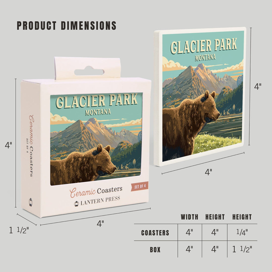 Glacier Park, Montana, Painterly, Bear, Coasters Coasters Lantern Press 