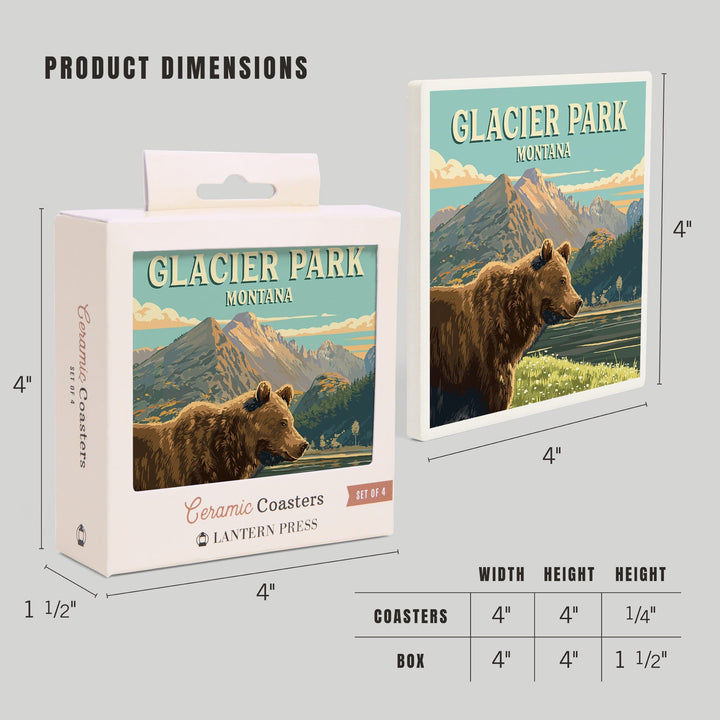 Glacier Park, Montana, Painterly, Bear, Coasters Coasters Lantern Press 