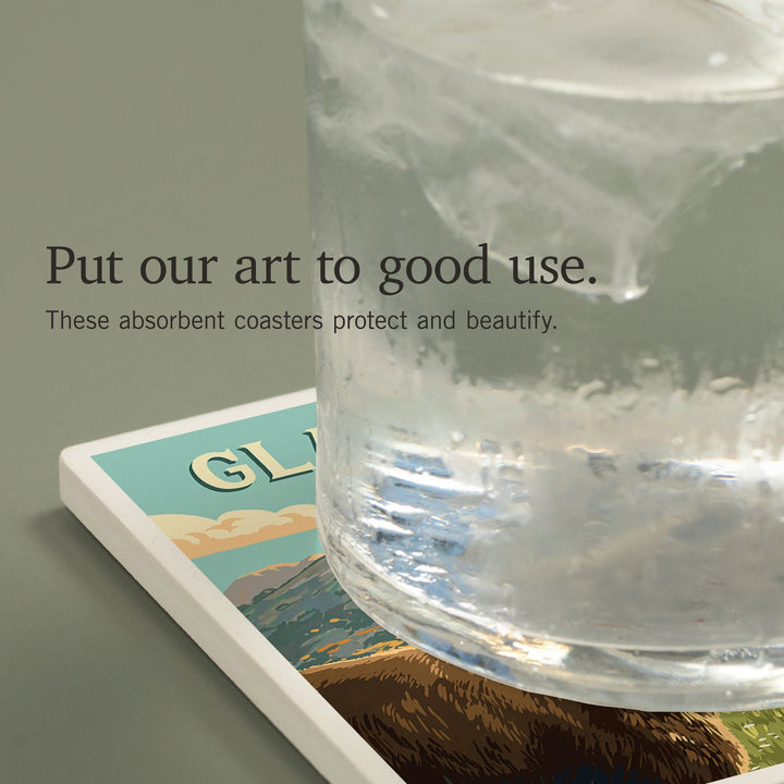 Glacier Park, Montana, Painterly, Bear, Coasters Coasters Lantern Press 