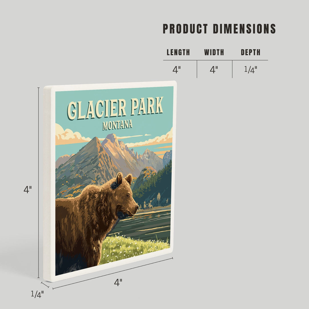 Glacier Park, Montana, Painterly, Bear, Coasters Coasters Lantern Press 
