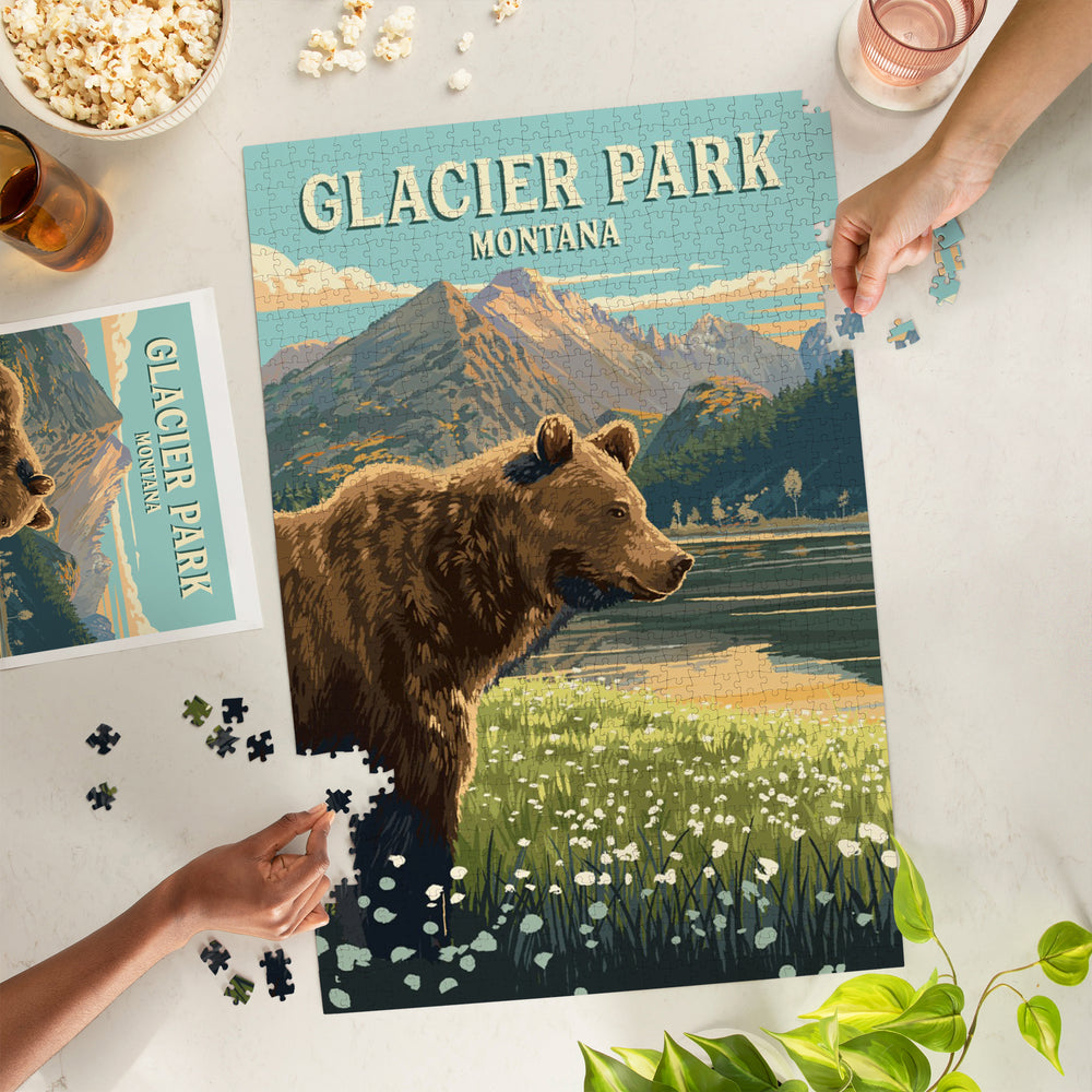Glacier Park, Montana, Painterly, Bear, Jigsaw Puzzle Puzzle Lantern Press 