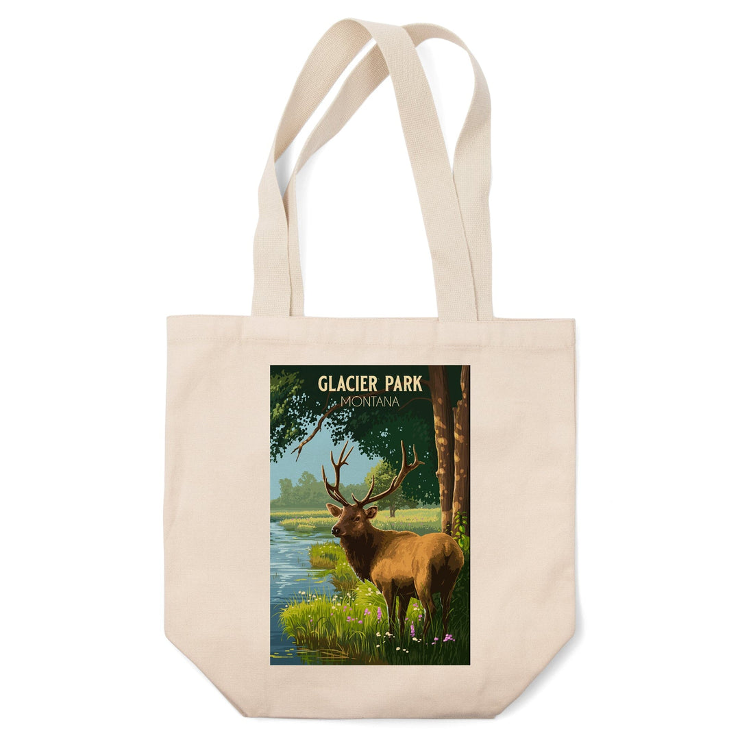 Glacier Park, Montana, Painterly, Roosevelt Elk, Tote Bag Totes Lantern Press 