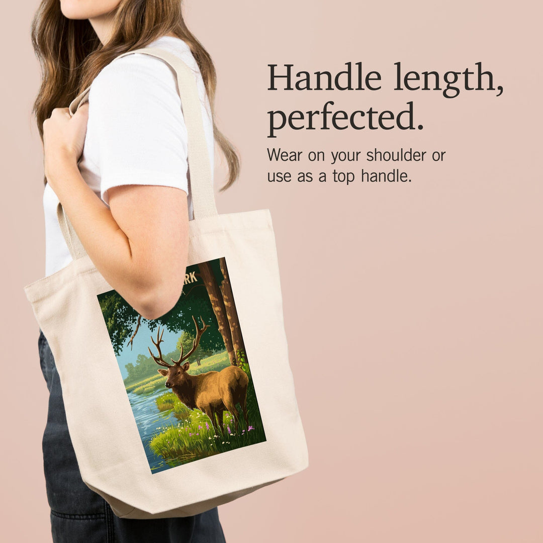 Glacier Park, Montana, Painterly, Roosevelt Elk, Tote Bag Totes Lantern Press 