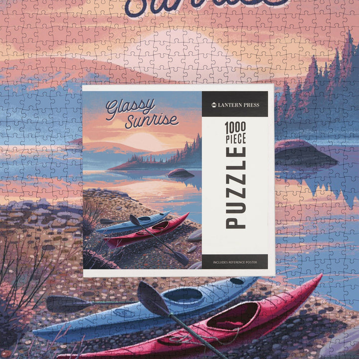 Glassy Sunrise, Kayak, Jigsaw Puzzle - Lantern Press