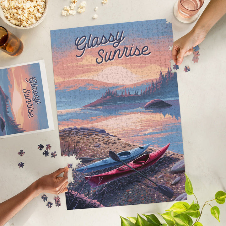 Glassy Sunrise, Kayak, Jigsaw Puzzle - Lantern Press