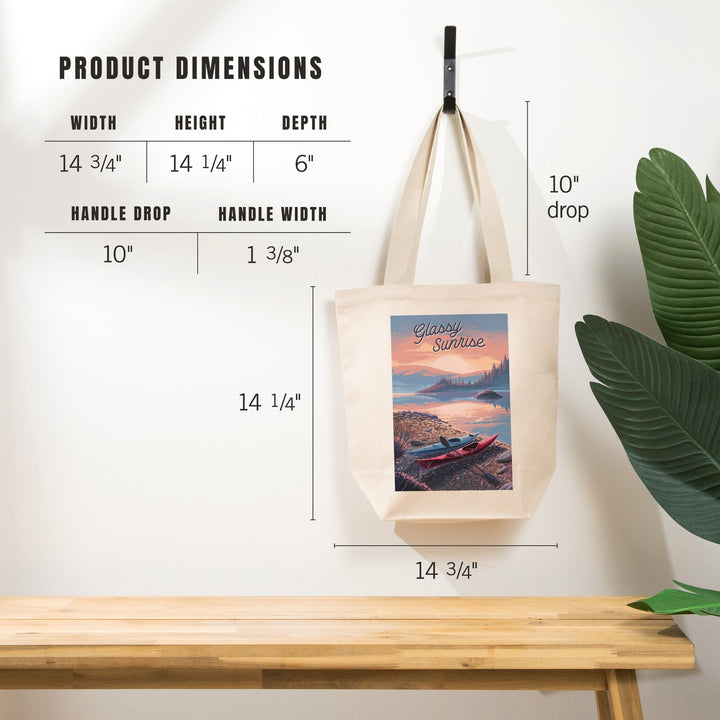 Glassy Sunrise, Kayak, Tote Bag Totes Lantern Press 