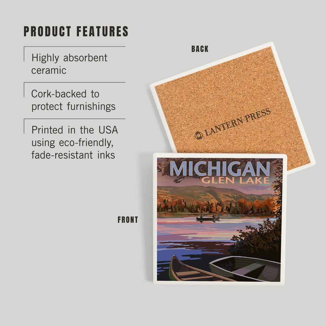 Glen Lake, Michigan, Lake Scene at Dusk, Coasters Coasters Lantern Press 