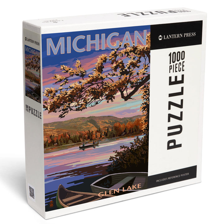 Glen Lake, Michigan, Lake Scene at Dusk, Jigsaw Puzzle Puzzle Lantern Press 