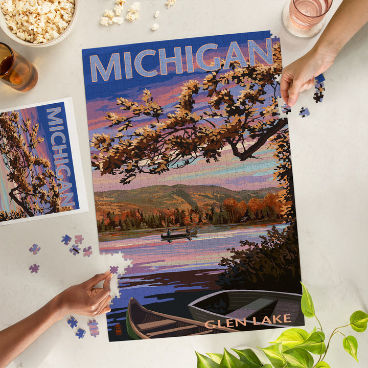 Glen Lake, Michigan, Lake Scene at Dusk, Jigsaw Puzzle Puzzle Lantern Press 
