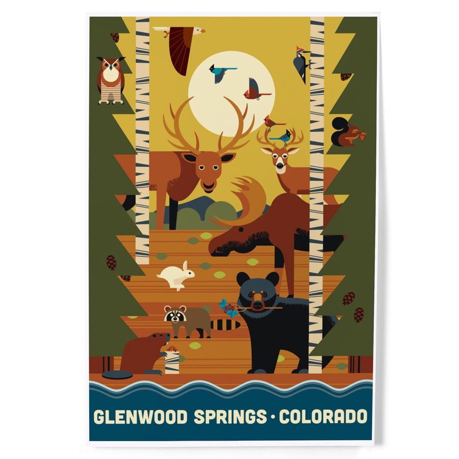 Glenwood Springs, Colorado, Forest Animals and Pine Trees, Geometric, Art & Giclee Prints Art Lantern Press 