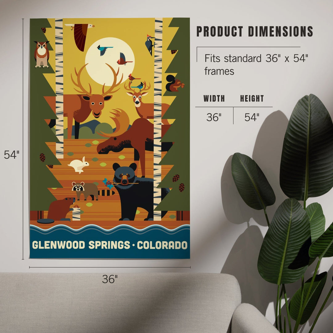 Glenwood Springs, Colorado, Forest Animals and Pine Trees, Geometric, Art & Giclee Prints Art Lantern Press 