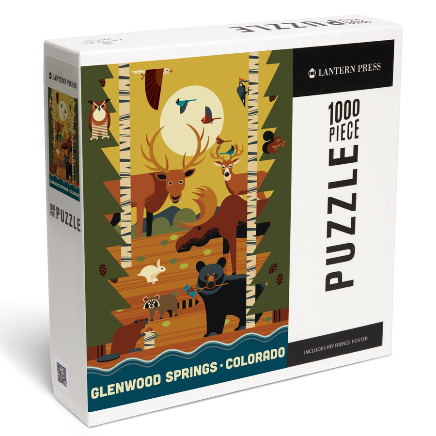 Glenwood Springs, Colorado, Forest Animals and Pine Trees, Geometric, Jigsaw Puzzle Puzzle Lantern Press 