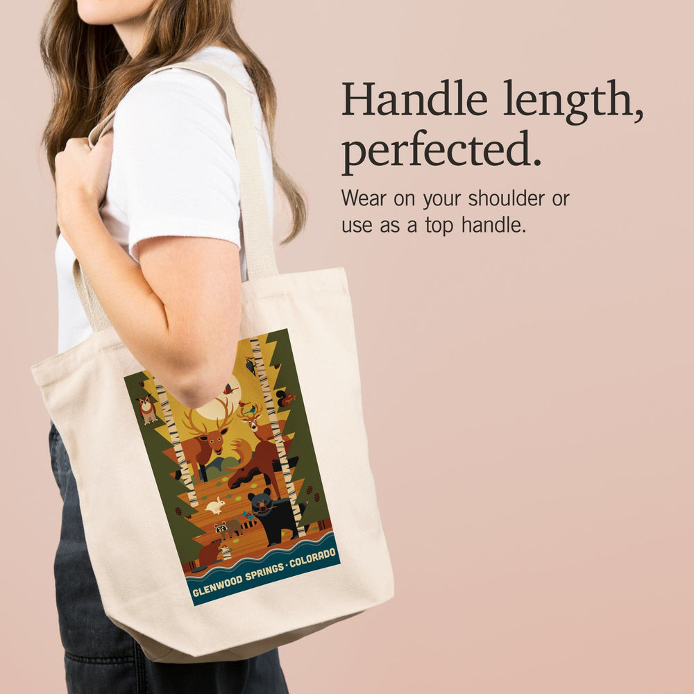Glenwood Springs, Colorado, Forest Animals and Pine Trees, Geometric, Tote Bag Totes Lantern Press 