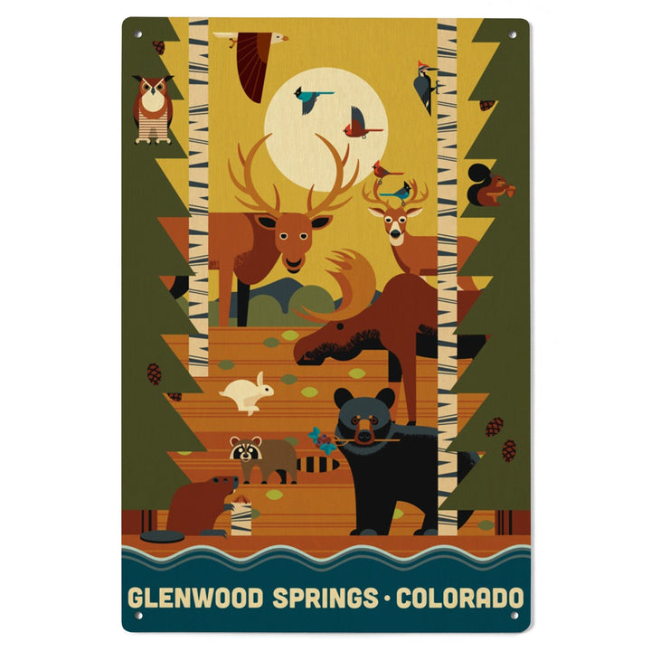 Glenwood Springs, Colorado, Forest Animals & Pine Trees, Geometric, Lantern Press Artwork, Wood Signs and Postcards Wood Lantern Press 