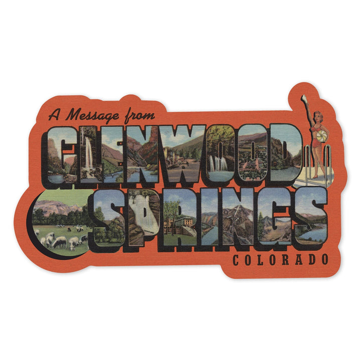 Glenwood Springs, Colorado, Large Letter Scenes, Contour, Vinyl Sticker Sticker Lantern Press 