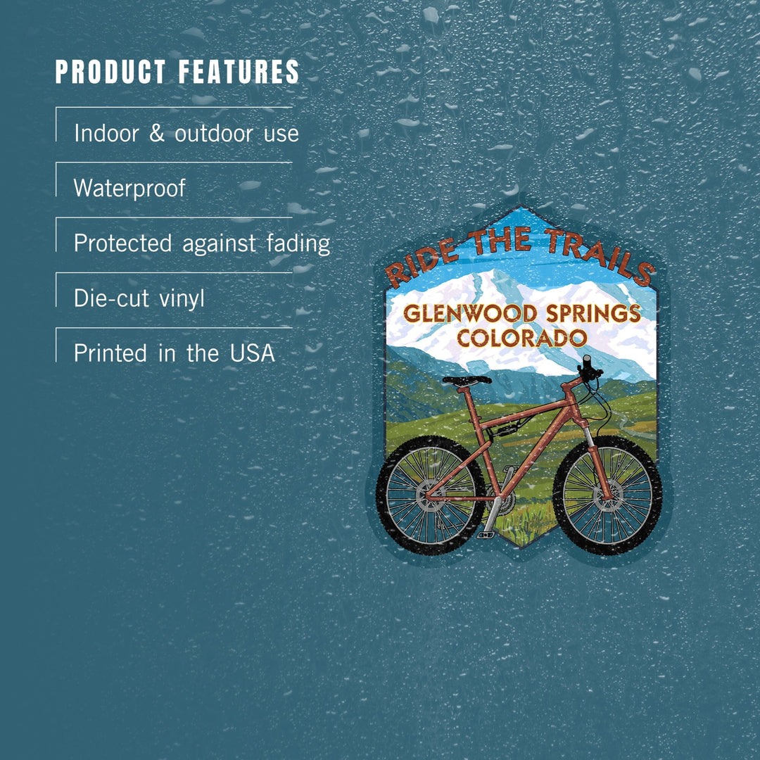 Glenwood Springs, Colorado, Mountain Bike Scene, Contour, Vinyl Sticker - Lantern Press