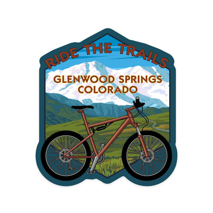 Glenwood Springs, Colorado, Mountain Bike Scene, Contour, Vinyl Sticker - Lantern Press