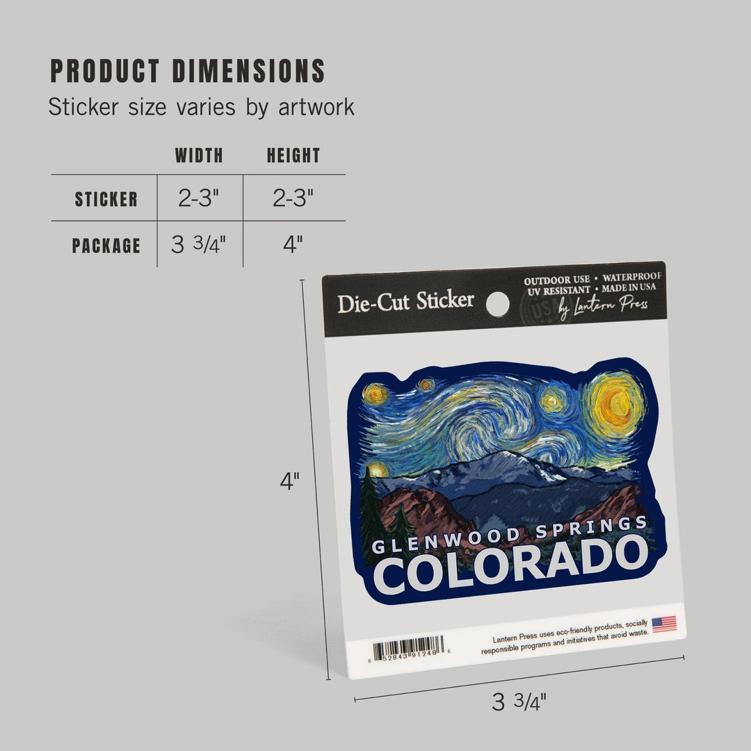 Glenwood Springs, Colorado, Starry Night, Contour, Vinyl Sticker - Lantern Press