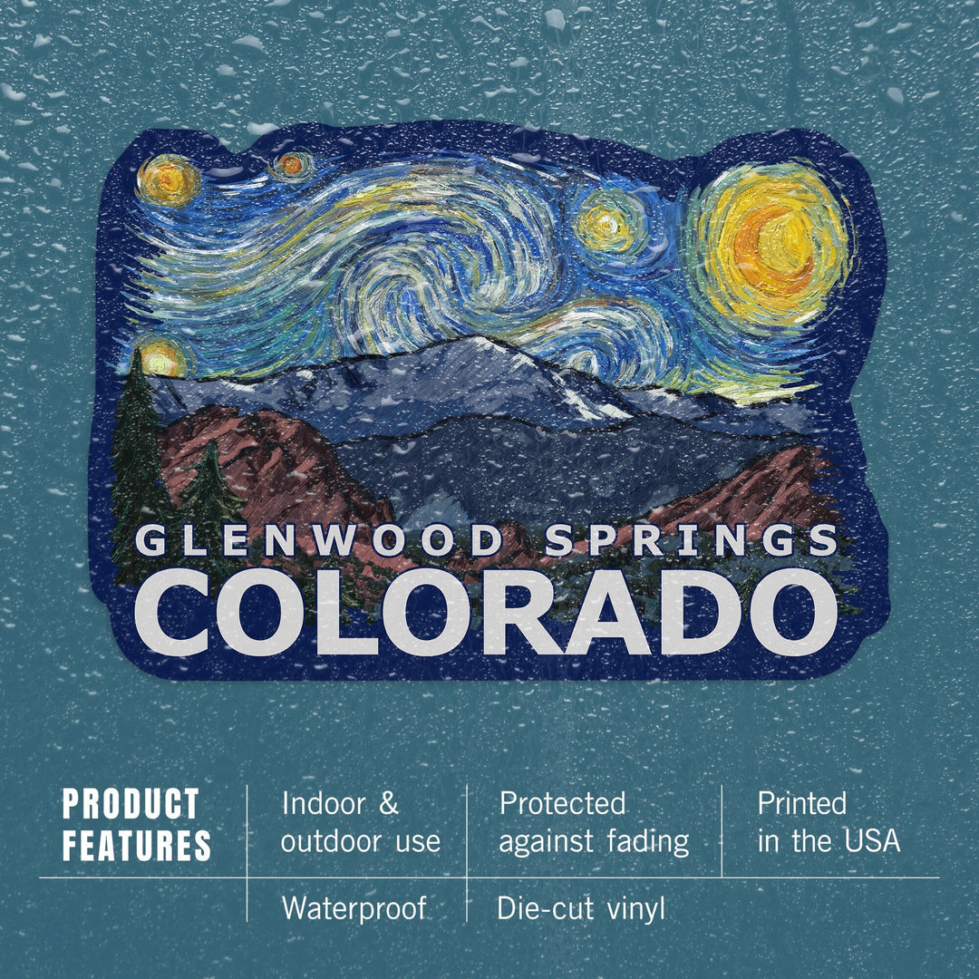 Glenwood Springs, Colorado, Starry Night, Contour, Vinyl Sticker - Lantern Press