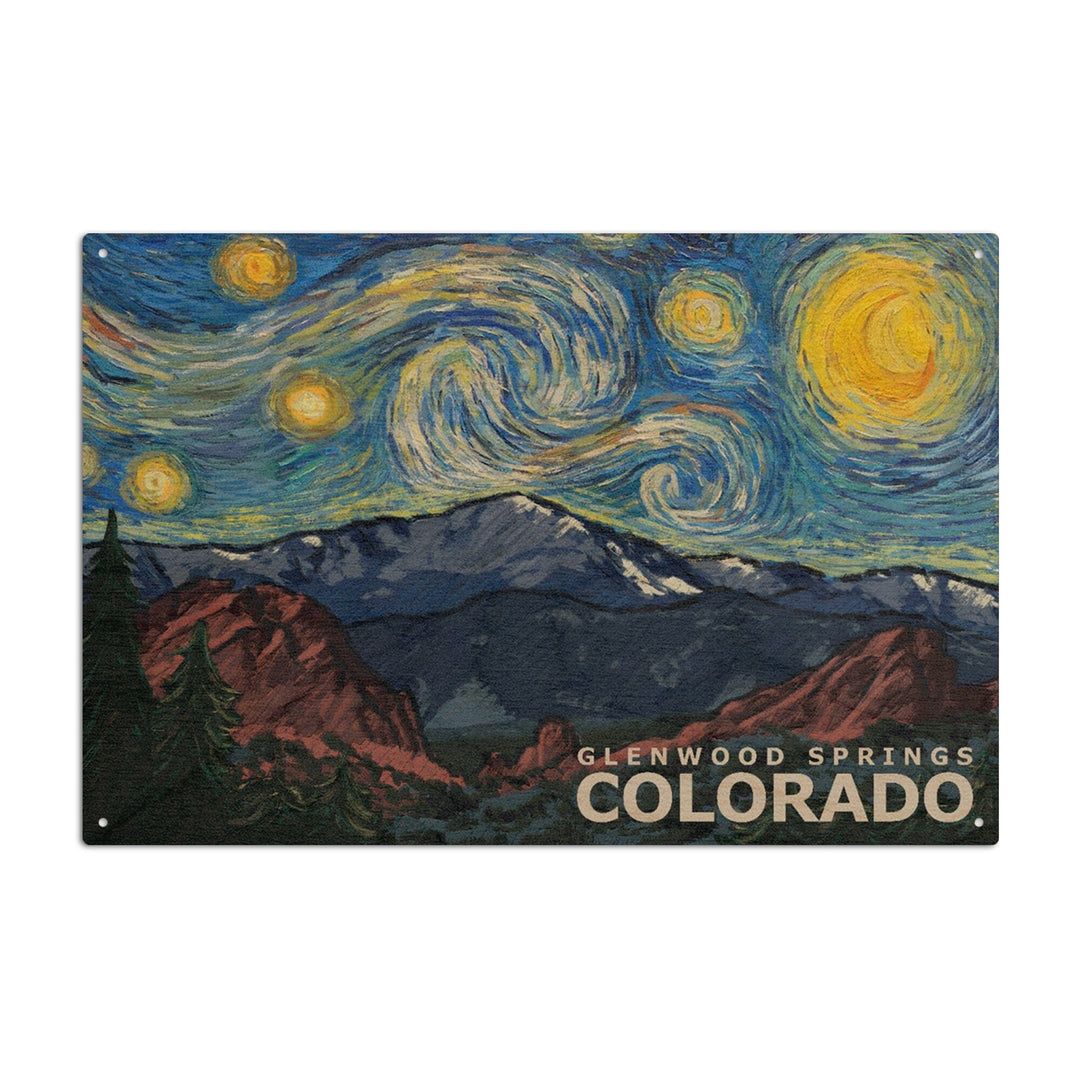 Glenwood Springs, Colorado, Starry Night, Lantern Press Artwork, Wood Signs and Postcards Wood Lantern Press 10 x 15 Wood Sign 