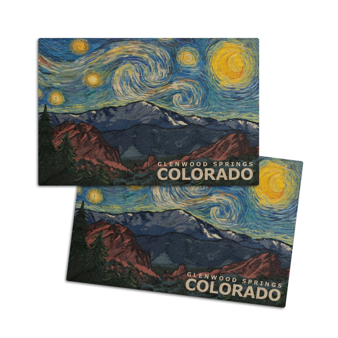 Glenwood Springs, Colorado, Starry Night, Lantern Press Artwork, Wood Signs and Postcards Wood Lantern Press 4x6 Wood Postcard Set 