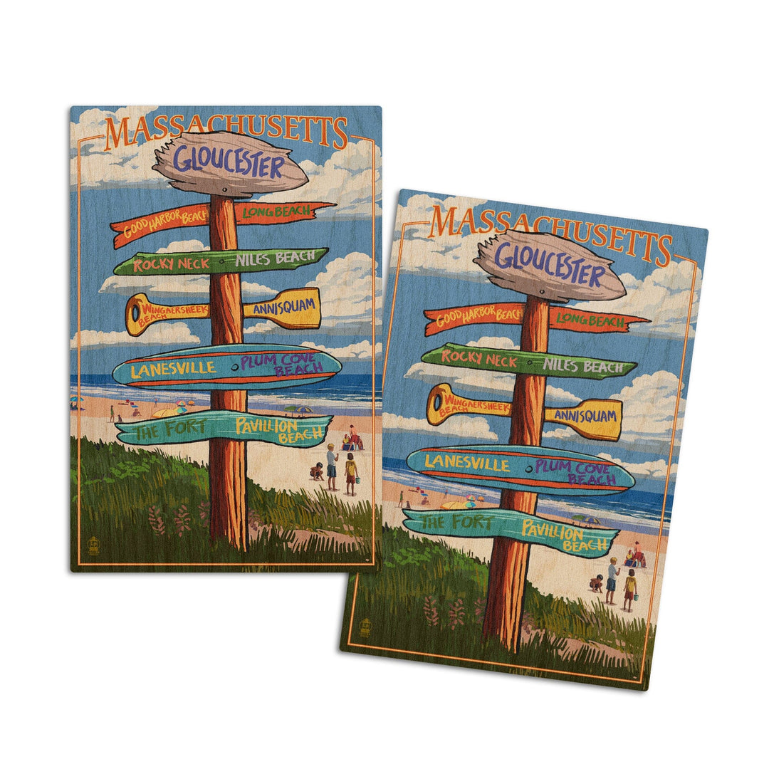 Gloucester, Massachusetts, Sign Destinations, Lantern Press Poster, Wood Signs and Postcards Wood Lantern Press 4x6 Wood Postcard Set 