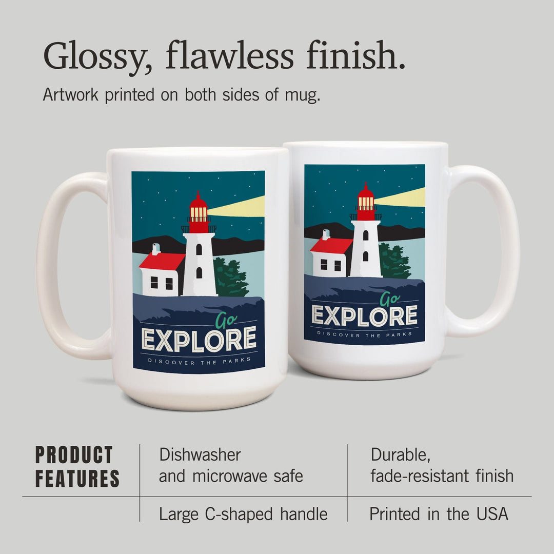 Go Explore (Lighthouse), Discover the Parks, Vector Style, Ceramic Mug Mugs Lantern Press 