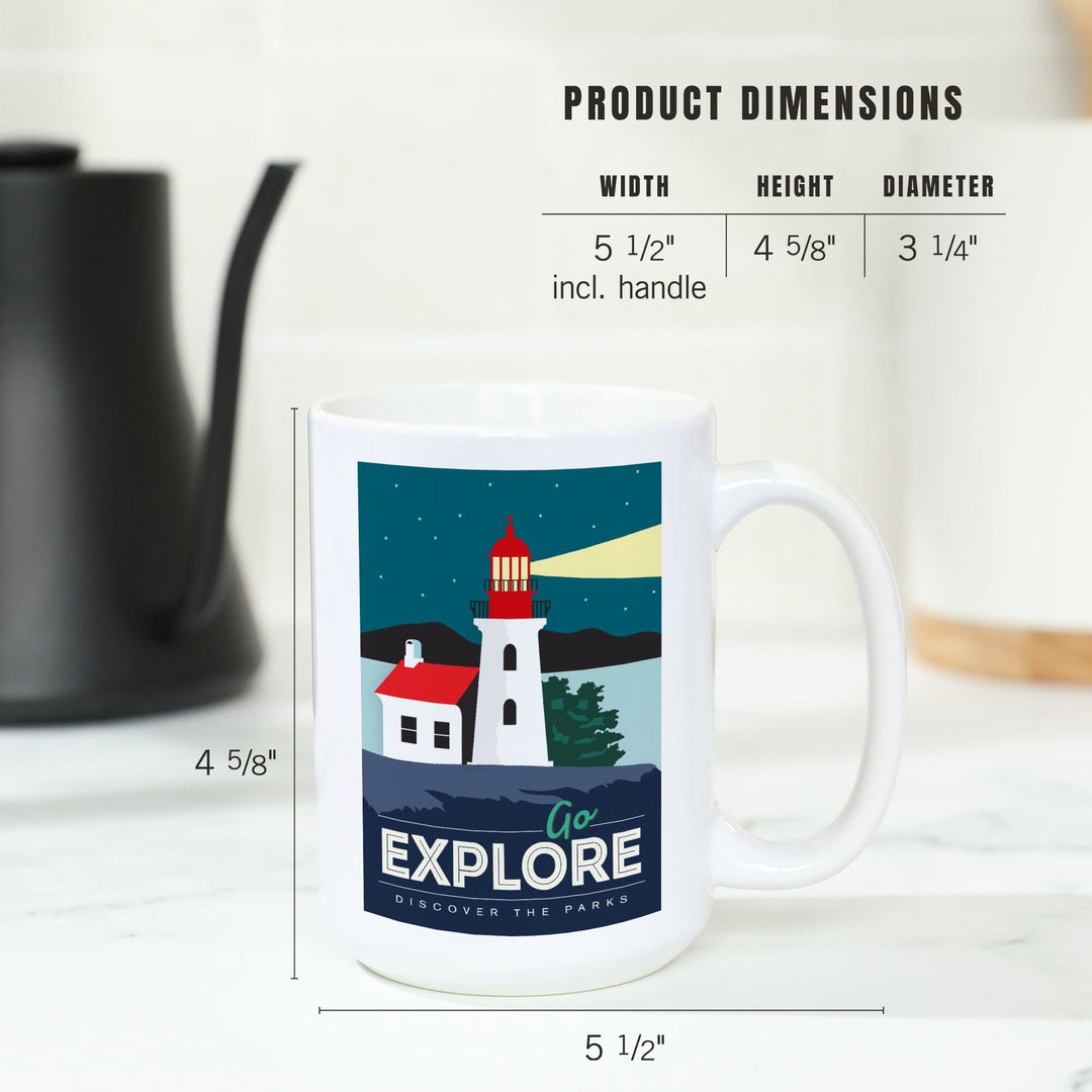 Go Explore (Lighthouse), Discover the Parks, Vector Style, Ceramic Mug Mugs Lantern Press 